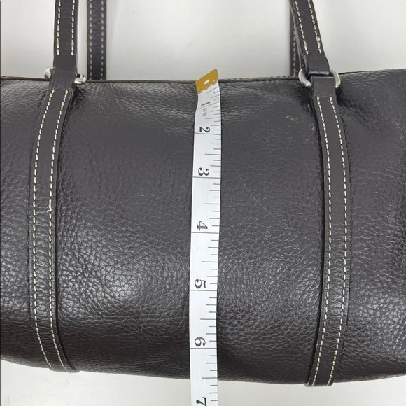 Dooney & Bourke Deep Dark Brown Pebbled Leather Barrel Shoulder Bag - Picture 14 of 16